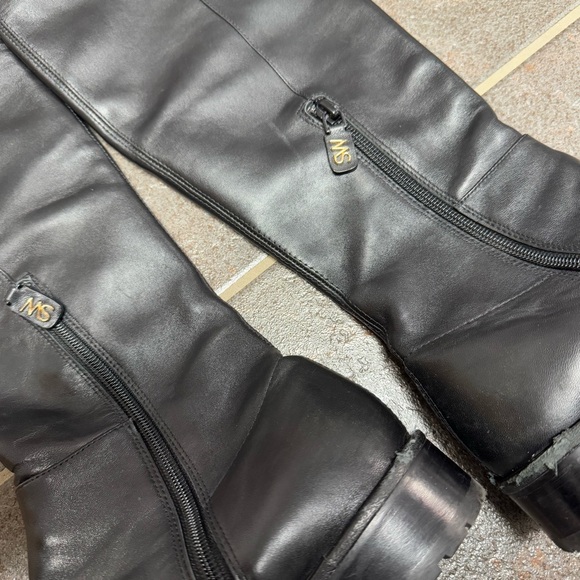 Stuart Weitzman Leather Over the Knee OTK Round Toe Flat Boots Black 7 - Picture 5 of 12